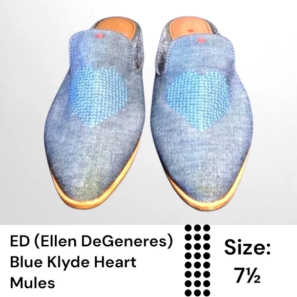 Ellen Degeneres Blue Klyde Heart Mules - Picture 7 of 7